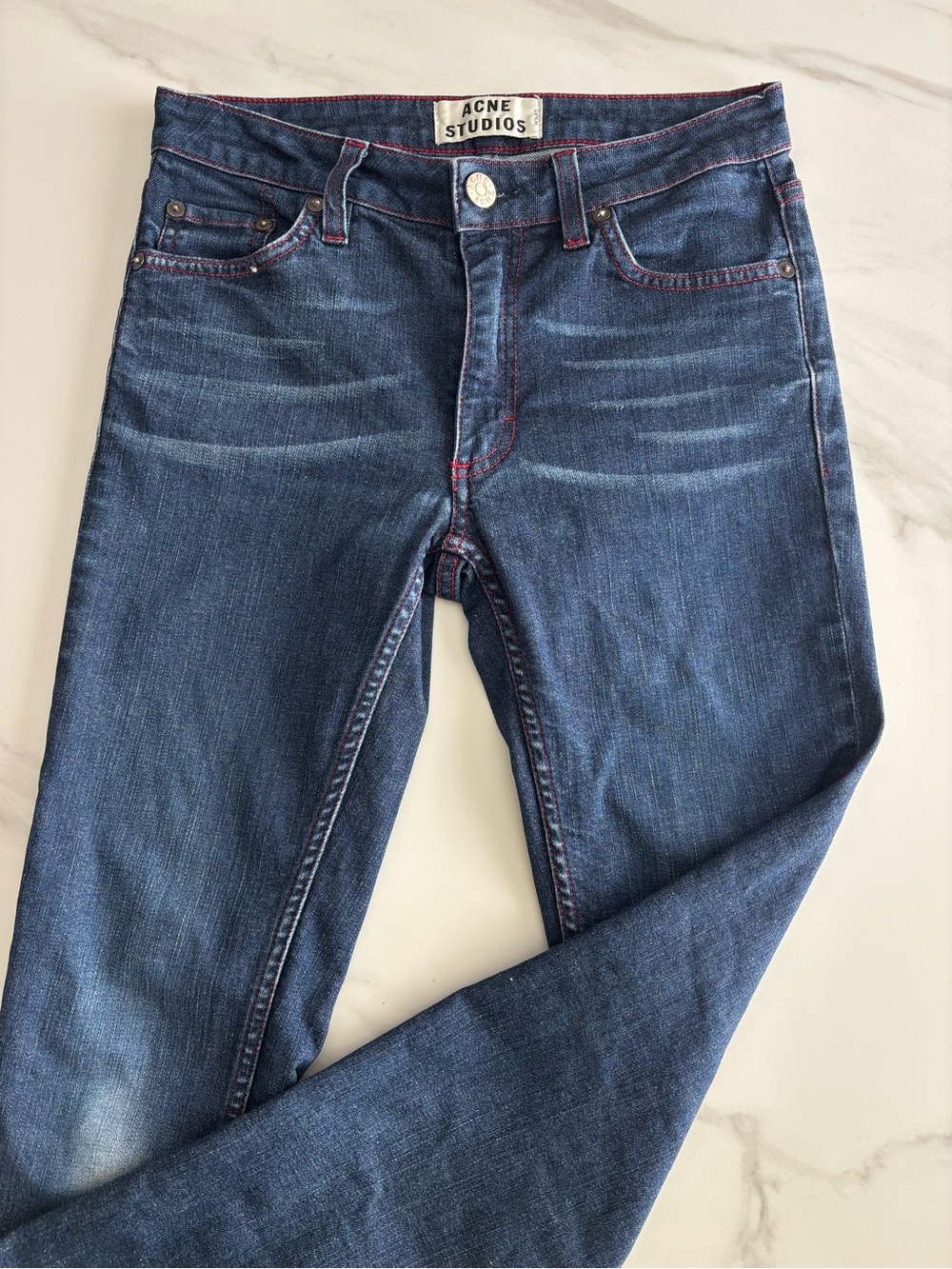 Acne Studios Indigo Jeans with Red Stitching Skinny Slim size 25